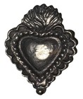 Sacred Heart With Wavy Flame Milagro Ex Voto Tin Silver Metal Small Trinket Dish