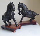 Pair Of Cast Bronze Chinese Tang Horses Vintage Heavy Desk Sculptures Vgc