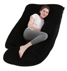 J-shaped Pregnancy Pillow 59  Full Body Support  Velvet Cover  Easy Wash  Black