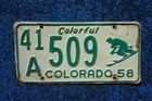 1958 Lake County Colorado Skier License Plate