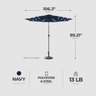 Four Seasons Courtyard 9    Polyester Patio Market Led Umbrella W steel Pole  Navy