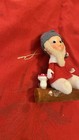 Vintage Christmas Pixie Elf On Log W  Red Mushroom Ornament Kitsch Japan Gnome 