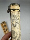 Antique Chinese Travel Trousseau Eating Set - Intricately Carved Bovine Bone