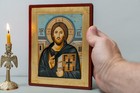 Handmade Wooden Icon With Jesus Christ Of Sinai In Gold Leaf With Amazing Detail