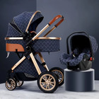 Luxury Baby Stroller 3 In 1 High Landscape Baby Cart Can Sit Can Lie Portable Pu
