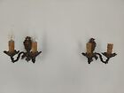 Vintage French Pair Of Ornate Large Double Sconces Brass  Wall Lights