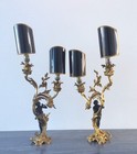 Pair Bronze Ormolu Antique French Candelabra Lamps Circa 1890