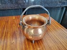 Vintage Hammered Copper Cauldron Pot With Feet   Wrought Iron Handle