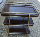 Vintage Mid Century Cosco 3 Tier Bar Serving Cart Wood Grain And Gold Decor