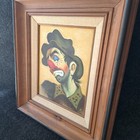 Vintage Sad Clown Face Hand Painted Oil On Canvas Signed Matted Framed 1980