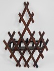 Antique Tramp Art Letter Wall Mount Holder Lattice W brass Porcelain Button