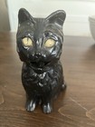 Vintage Halloween 50 s Hard Plastic Sitting Black Cat Coin Bank  W  Stopper 