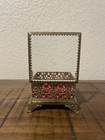 Vintage 1960   s Ormolu Jewelry Casket    stamped Japan    Red Velvet Beveled Glass