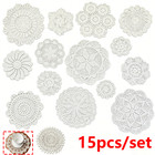 15pc lot 4 7-12  White Vintage Hand Crochet Lace Doilies Round Table Mat Coaster