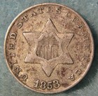 1853 Type 1 Three Cent Silver Better Grade Old Us Coin  579