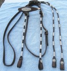 Vintage American Leather Nickel Silver Ferrules Brow Band Horse Headstall  Reins