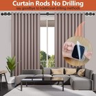 No Drill Curtain Rod Set 16   48    Adjustable Black With Adhesive Brackets