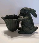 Cast Iron Bunny Garden Statue Bird Feeder Rabbit Planter