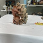 Carved Stone Floral Motif Sculpture With Three Vase Forms  2-tone White red