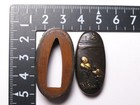 Antique Japanese Shakudo Fuchi Kashira Edo Period Zogan Inlay Figures Sword