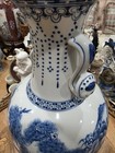 Chinese Blue   White Porcelain Vase Pine Tree Landscape Double Handles 12 