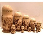 Vintage Russian  Nesting Doll  fairy Tales  Wood Burned  gold 10 Pcs 1995 Signed
