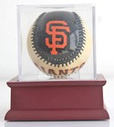 Baseball Holder Display Case Baseball Cube On A Cherry Color Stand