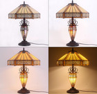 Vintage Style Table Lamp Yellow Stained Glass Nightlight Reading Desk Vase Lamp