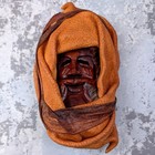 Hand Carved Wood Face Mask In Wrapped Leather Shroud Folk Art Wall Hanging Decor