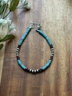 Sterling Silver Blue Turquoise Purple Spiny Pearls Anklet Bead Bracelet 8 Inch