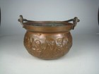 Vintage Copper Cauldron Pot Planter Rustic Floral Metal Snake Handle Patina