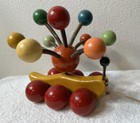 Vintage Kouvalias Wooden Caterpillar Pull String Toy Vintage 1970 Greece