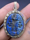 Beautiful Old Sassanian Historical Story Engraved Lapis Lazuli Stone Pendant