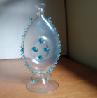 1800s Free Blown Pontiled Cologne Bottle With Applied Footed Base Blue Rigaree