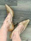 1960s Vintage Gold Glitter High Heeled Pointed Toe Shoes 7m 8n Jacqueline W Box