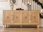 63  Natural Wooden Carved 4-door Sideboard Buffet Cabinet Vintage Console Table