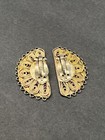 Sterling Silver 935 Judaica Filigree Gilt Clip On Earrings Vtg Signed Abigail