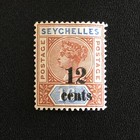 Seychelles 1893-12c On 16c Stamp-blue Orange Brown-queen Victoria-sg Sc 16-mh