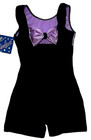 Motionwear Velvet Biketard Unitard Bow Back Bodysuit Black Purple New Girl M 6 7