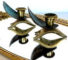 Pr Vintage Verdigris Modernist Brass Candle Holders By  Oppenheim 3-3 4  Israel