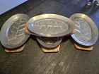 Aluminum Set Of 4 Meat Platters With Wood Made In Japan