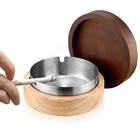 Windproof Ash Tray For Weed With Lid Wooden Ashtray With Stainless Steel Liner