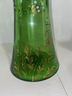 Vintage Antique Emerald Green Floral Enamel Decorated 13  Art Glass Vase