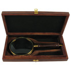 Antique Brass wood Turned Hand Lens Magnifying Glass W  Desktop Box 5x Magnifier