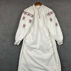 Vintage Hand Embroidered Peasant Dress Ukrainian Vyshyvanka White Cotton Size M