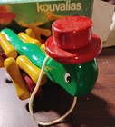 Vintage Kouvalias Wooden Pull Action Toy Cricket- Made In Greece New In Box