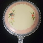 Vintage Hand Held Vanity Mirror-sweet Floral-acrylic lucite Handle-beveled Glass