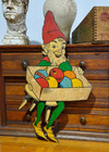 Vintage Christmas Elf Wood Sign Decoration Tree Bulbs Knee Hugger Pixie Gnome