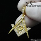 Men Women 925 Sterling Silver Icy Bling Cz Gold Plated Masonic Pendant agp286