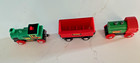 Vintage Brio Wooden Railway Green Trains   Red Wagon Made In Sweden 3 Pc Lot